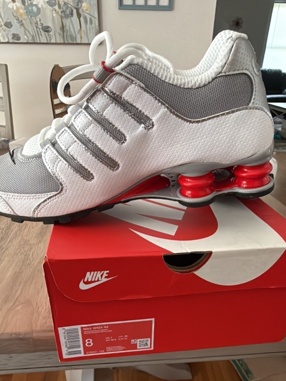 Nike Kids White and Gray Sneakers with Red Cushion Pods